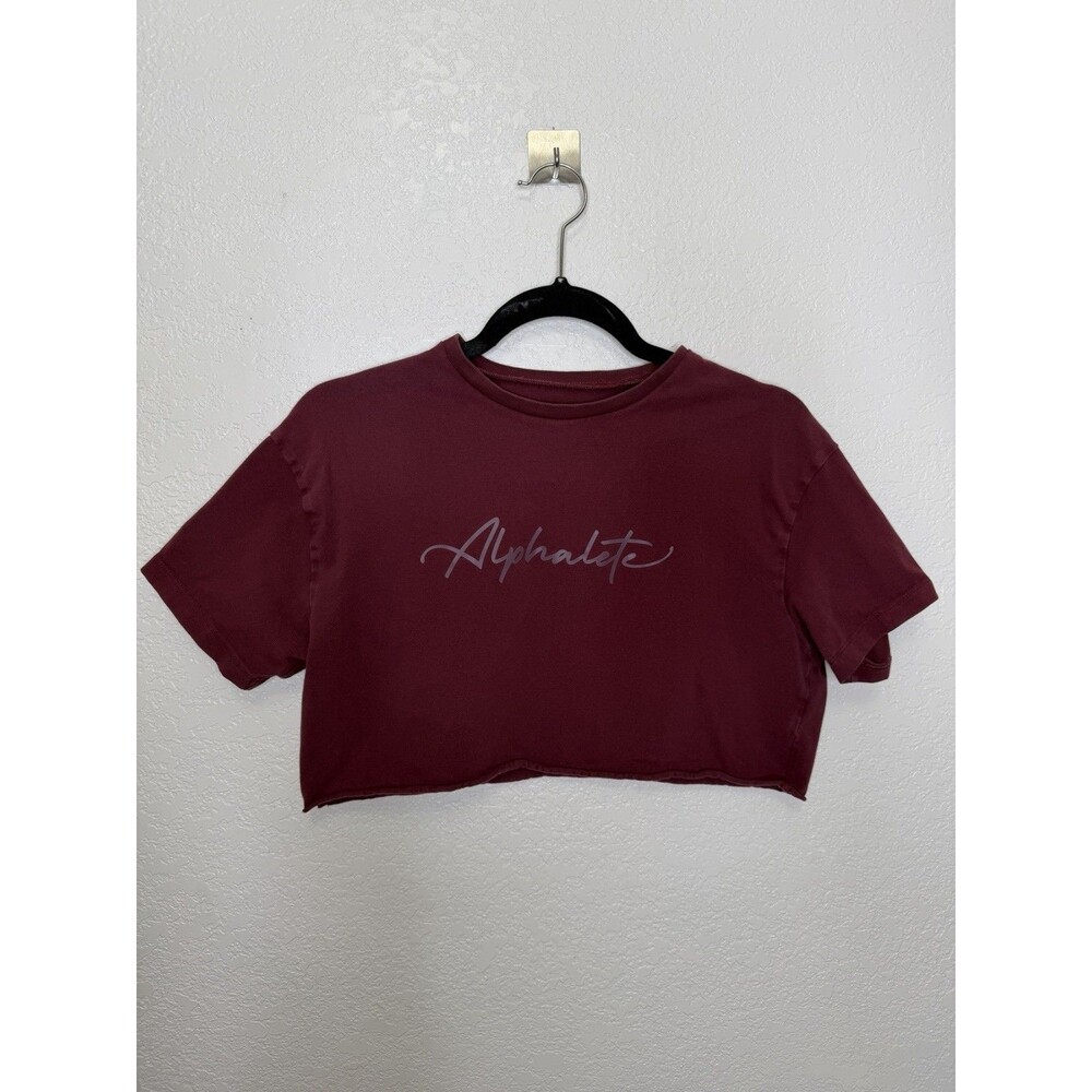 Alphalete Lifestyle Fit Maroon Short Sleeve Cropped T Shirt Logo Sz S Athleisure